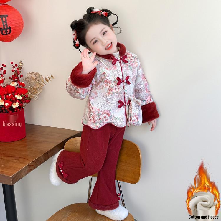 Meng Tang Tang Festive Chinese New Year Kids' Hanfu Set - Traditional Winter Outfit