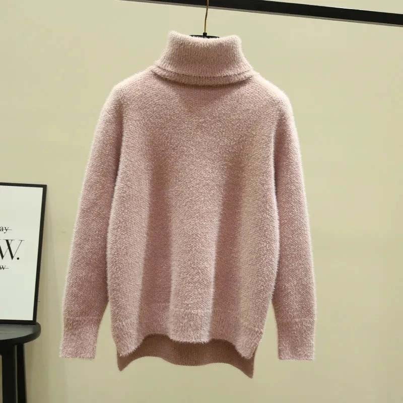 Sweater for Women Autumn Winter Solid Color Thickened High Neck Warm Knitted Stretchy Long Sleeve Tops