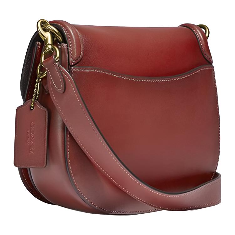 New COACH Beat Leather Saddle Bag, Shoulder Bag, Crossbody Bag Medium Women's Brown Red C0749-B4SAR