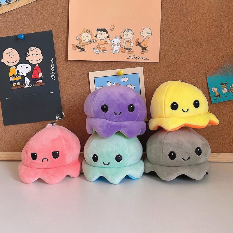 Adorables Porte-clés Peluche Pieuvre Réversible Charm Mignon pour Couple Jouet en Peluche Courte Coton PP