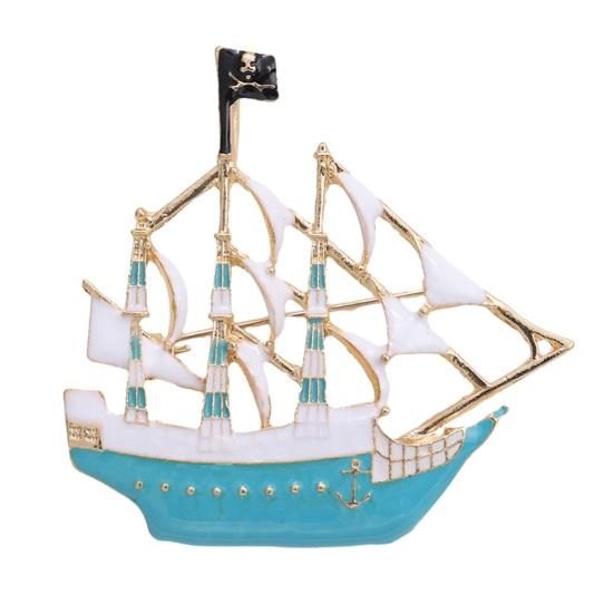 Pirate Boat Brooch Steam Boat Sailboat Shape Good Detail Stainless Exquisite Coat Collar