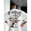 European sizes Men'S American Street Retro Style Fearless Gothic Letter And Dove Illustration Slogan Print Short Sleeve Shirt