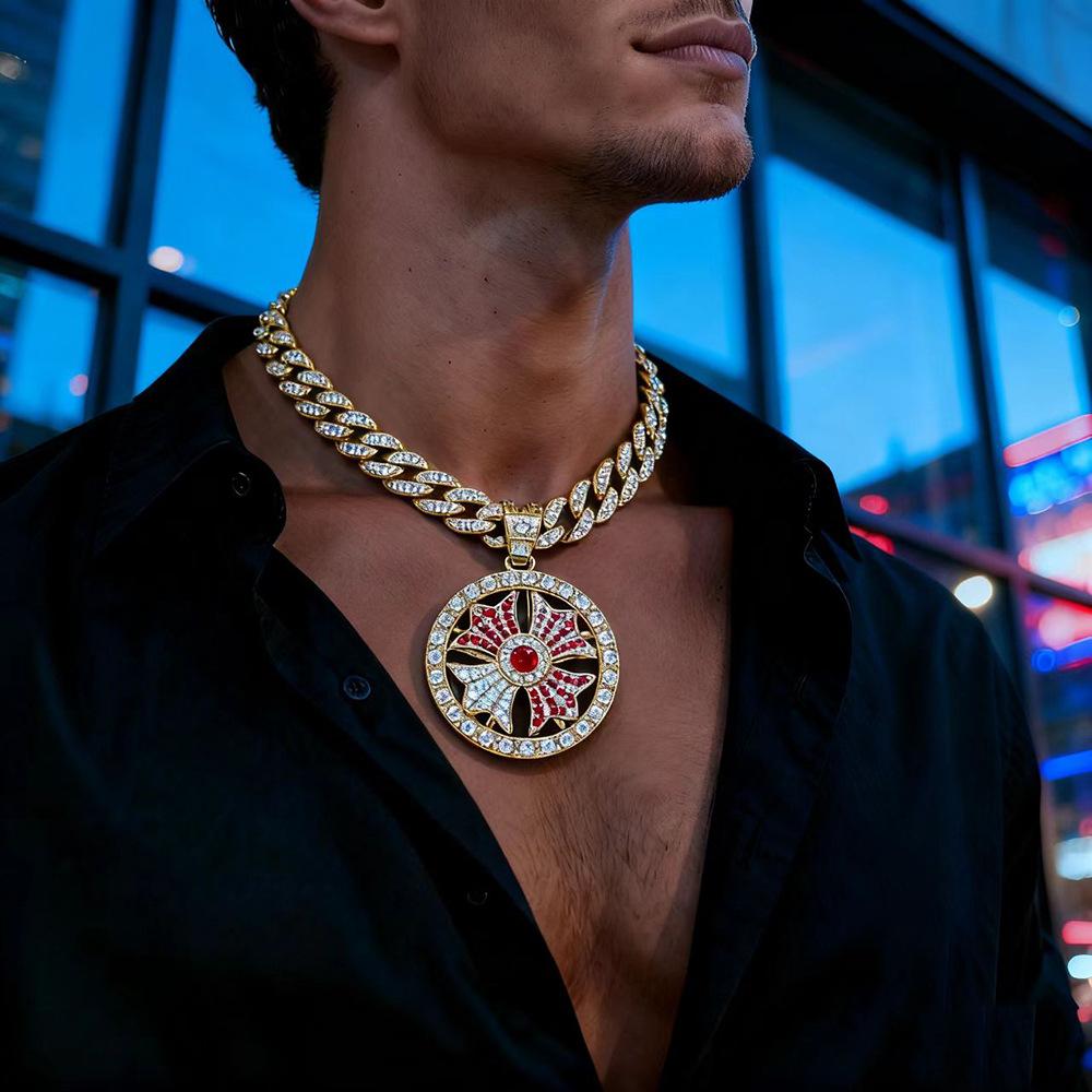 Fashion Trend Rotatable Cross Alloy Pendant Hip-hop European and American Style Men's Cuban Chain Necklace Accessories
