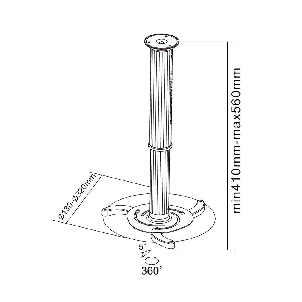 Aluminum projector ceiling mount, adjustable 360°, cable storage