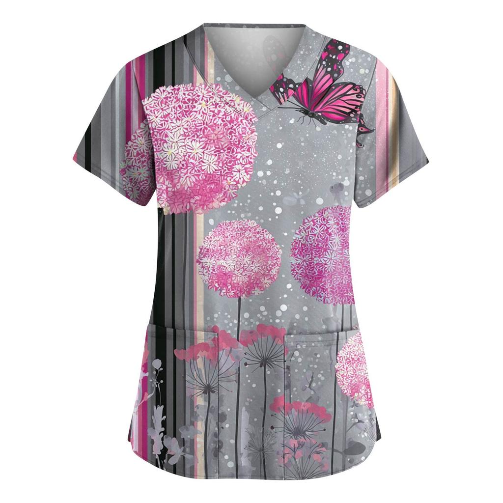 Dámská móda Overal s V výstřihem a krátkým rukávem s kapsami Potištěné topy Oblečení