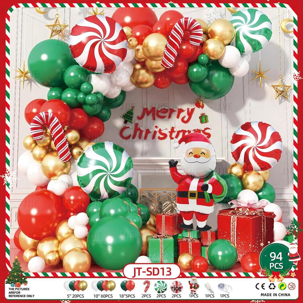 Conjunto de Balões de Natal: Bengala Doce, Rena, Homem de Gengibre e Arco de Guirlanda para Festas