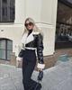 2023 Black Leather and White Fur Short Motorcycle Jacket - Autumn/Winter Street Style