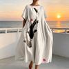 Plus Size Chinese Wash Painting Style Dress for Women Summer Short Sleeve Crew Neck Loose Long Dress Casual Vacation Sundress