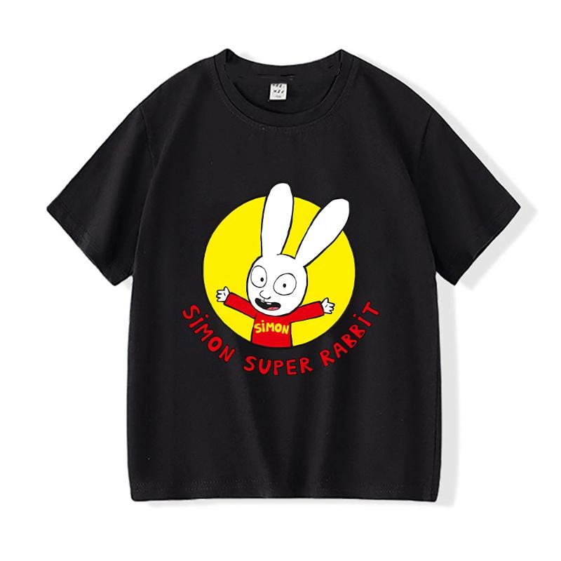 

Футболка Simon Super Bunny Забавная Детская для Мальчиков с Круглым Вырезом и Коротким Рукавом Весна Лето для Девочек Повседневная с Мультяшным Узором Одежда 4XL