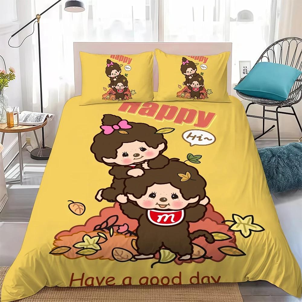 Cute M-Monchhichi-Cartoon bedding set, Home Bedroom Comforte Nordic polyester material, suitable for children and adults 135x200cm