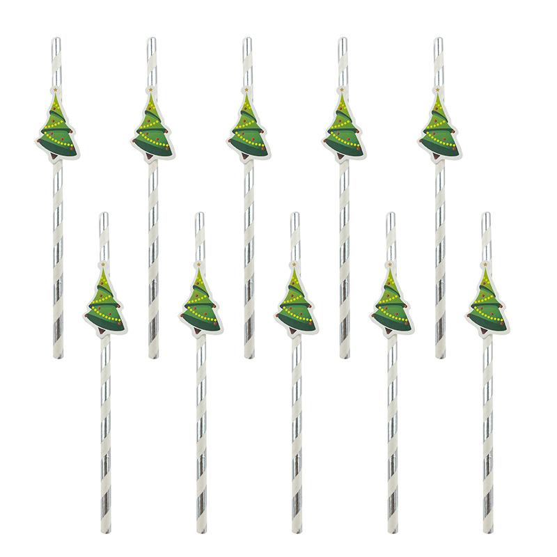 

Spot Christmas Party Decoration Atmosphere Beverage Straw Christmas Pattern Degradable Disposable Paper Straw Cartoon Shape 2pcs