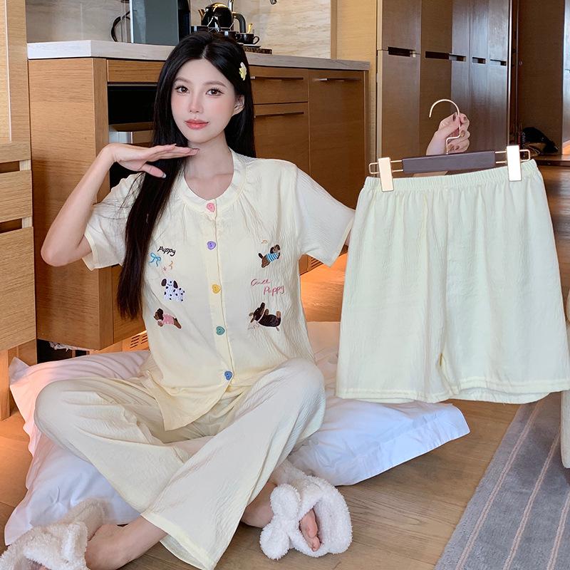 Women s Summer Cartoon Pajama Set - Short Sleeve, Shorts, Cardigan - Cloud Cotton XL-2XL