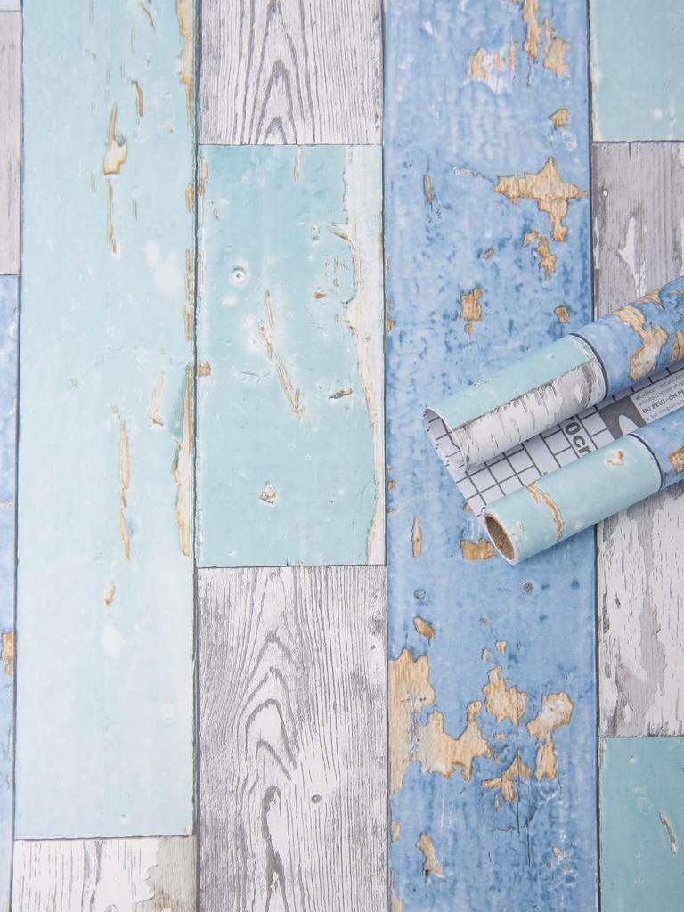 Blue Distressed Wood Peel and Stick Wallpaper Self Adhesive Vinyl Film Wood Grain Wallpaper for Furniture Cabinet Countertop