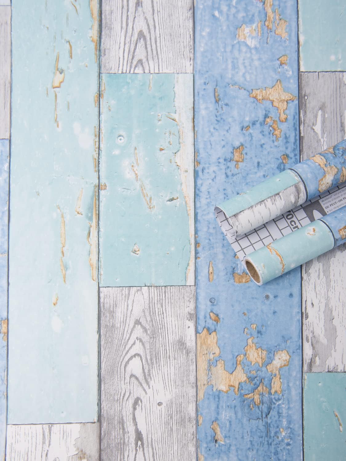 

Blue Distressed Wood Peel and Stick Wallpaper Self Adhesive Vinyl Film Wood Grain Wallpaper for Furniture Cabinet Countertop 1mx45cm
