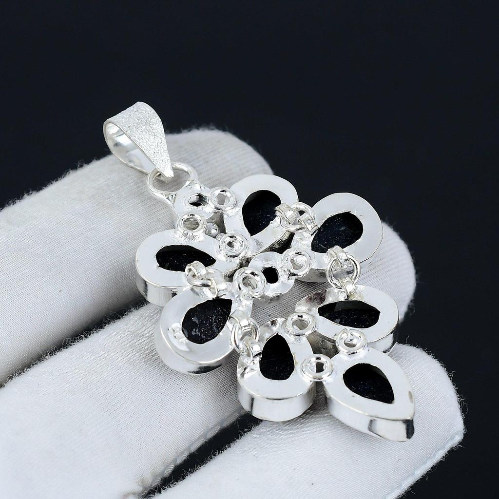 Blauer Sonnenstein Edelstein Anhänger in 925 Sterlingsilber - Blauer Sonnenstein Handgefertigtes Blumendesign, Perfekt für Geschenke und Alltagsschmuck