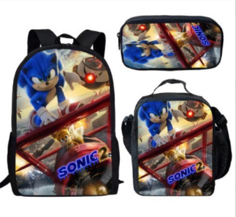 Sonic Backpack, Primary And Secondary School Students Schoolbag, Messenger Bag, Pencil Bag Three-Piece Set