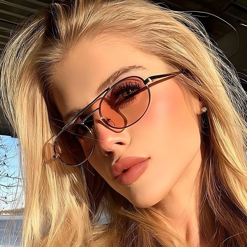 Retro Oval Fashion Double Beam Metal Sunscreen Sunglasses Trendy Men'S And Women'S Sun Glasses Uv400
