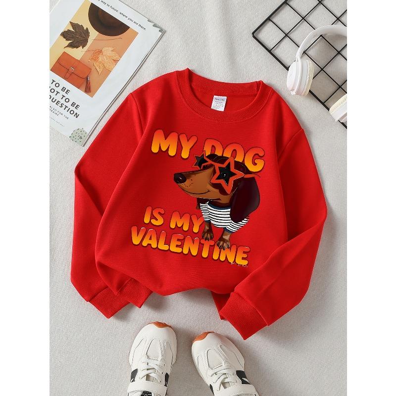 Apparel for Girls, My Canine Companion Is My Valentine(3)_1, Girls', Relaxed Long Sleeve Top for Spring/Fall, Adorable Sweatshirts, Fun Graphic Design