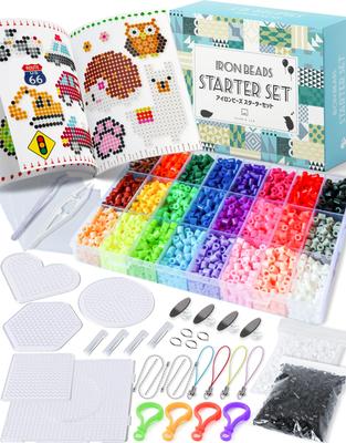 Iron Beads Set 5mm 24 100 Approximately White and Refills Bead Tweezers [Harris Lab] "Starter Set" Colors, Designs, 5,400 Beads, Black, Included,