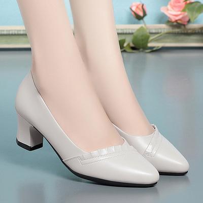 Elegant and Fashionable Pointed Toe Playful Thick Heel Leather Shoes Breathable and Not Tiring Commuting Black Work Shoes