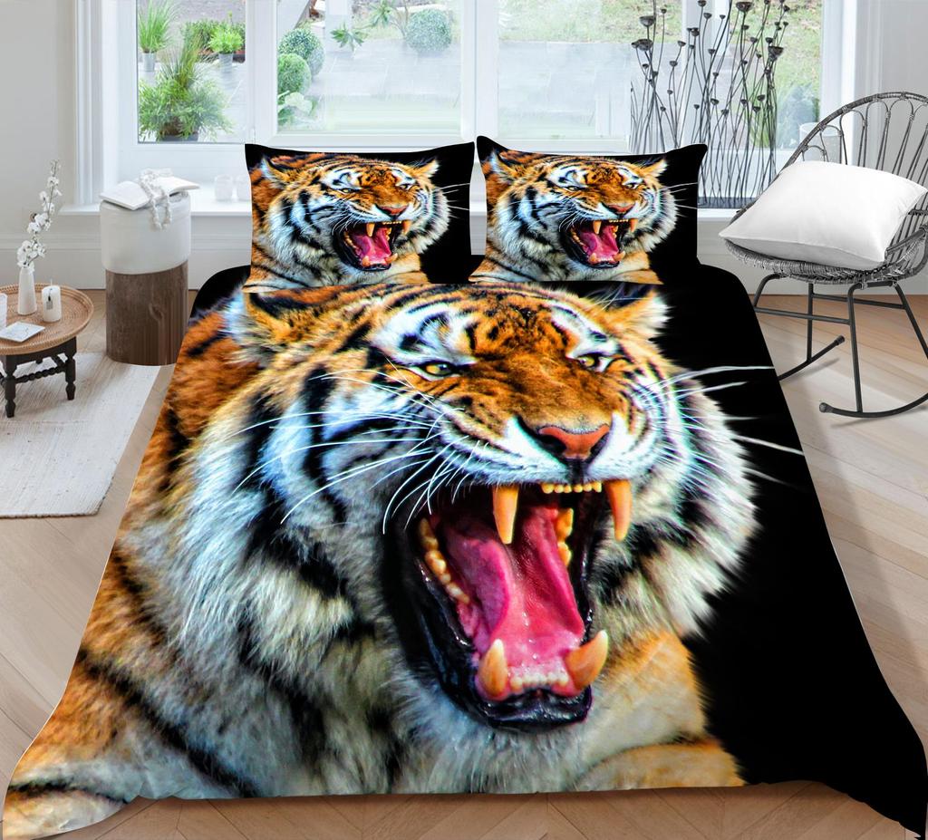 3D Tiger Pattern Bedding Set Bedroom Bed Home Quilt Cover Pillowcase Bedroom Bedding Microfiber 2/3 Pieces Gift