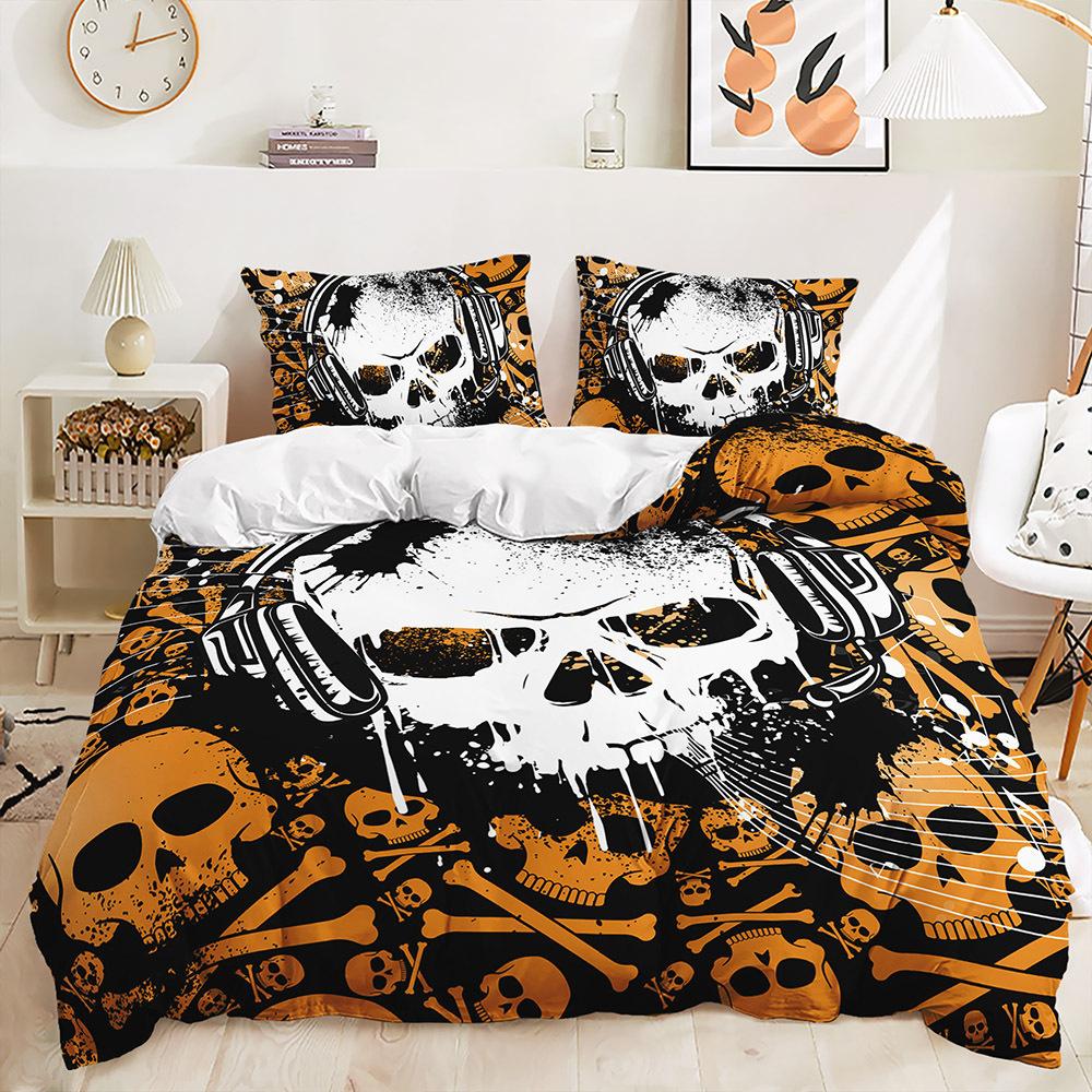 Three-Piece Quilt Cover Skull Dark Wind Kit Digital Printing Bedding
