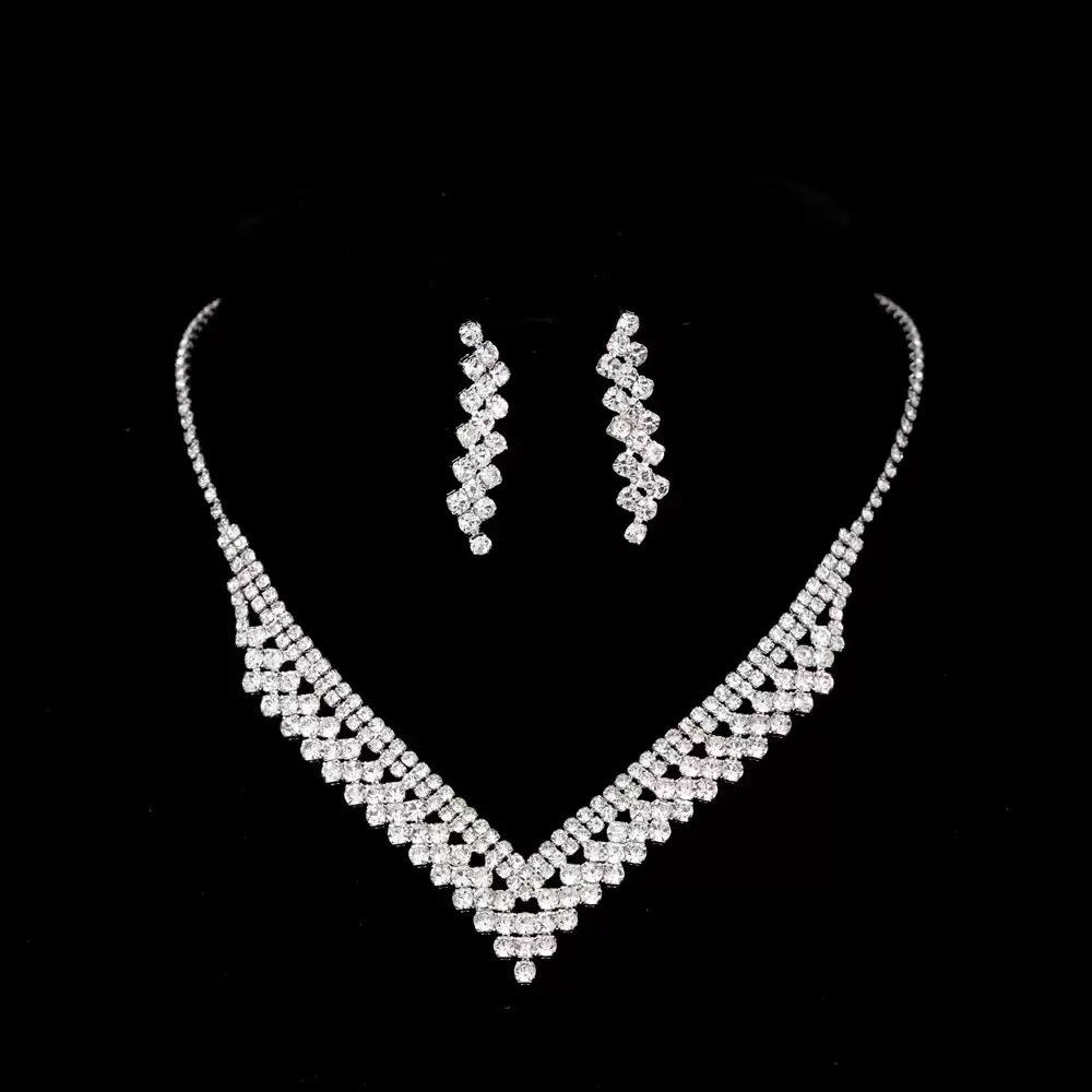Sparkling Diamond Necklace and Earrings Set for Bride - Elegant Wedding and Evening Jewelry