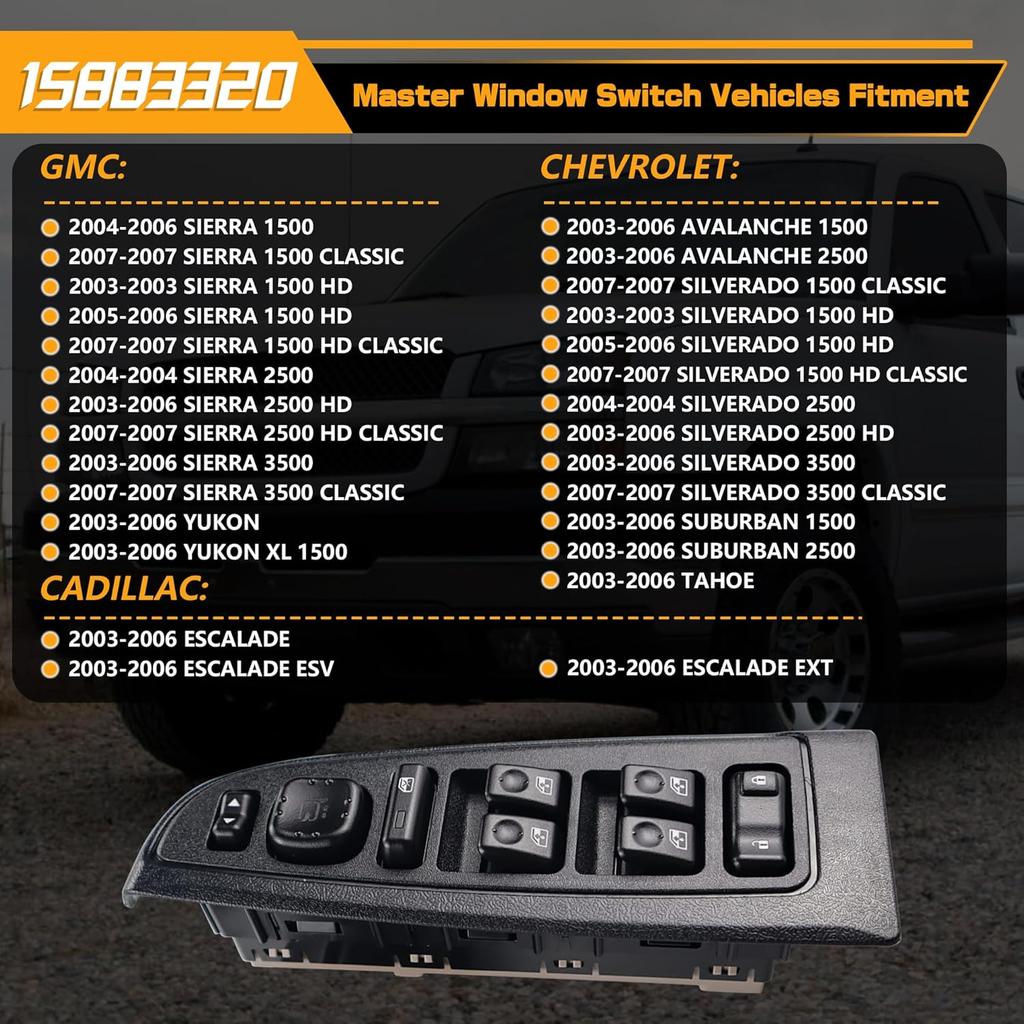 15883320 Driver Side Master Power Window Switch with Panel Assembly Compatible with 2003-2007 Chevrolet Avalanche Silverado Suburban Tahoe GMC Sierra