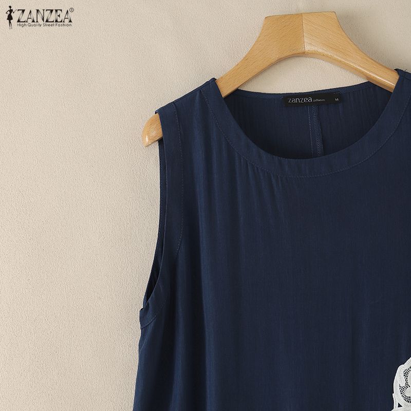 ZANZEA Women Casual Round Neck Lace Splice Sleeveless Tank Tops