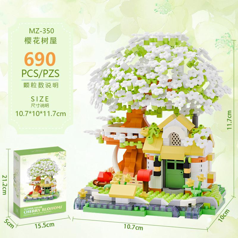 Four Seasons Cherry Blossom House Building Blocks Micro Particle Brick Game Assembly Toys For Kids Adult Creative Decoration