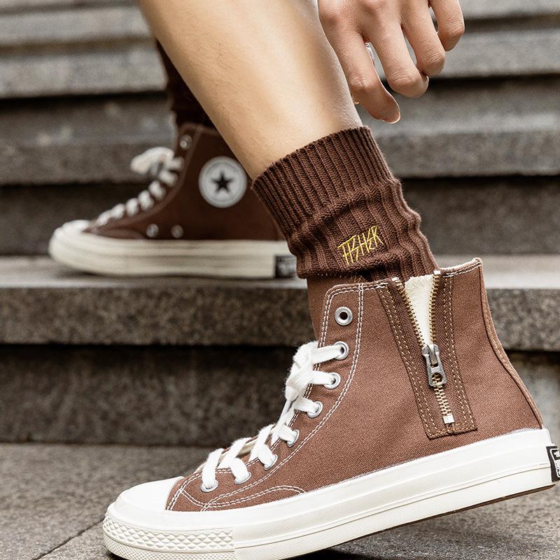 Cityboy Thick Ribbed Embroidered Mid-Calf Socks - Shawn Yue Style, Trendy Korean Cotton Couple's Socks
