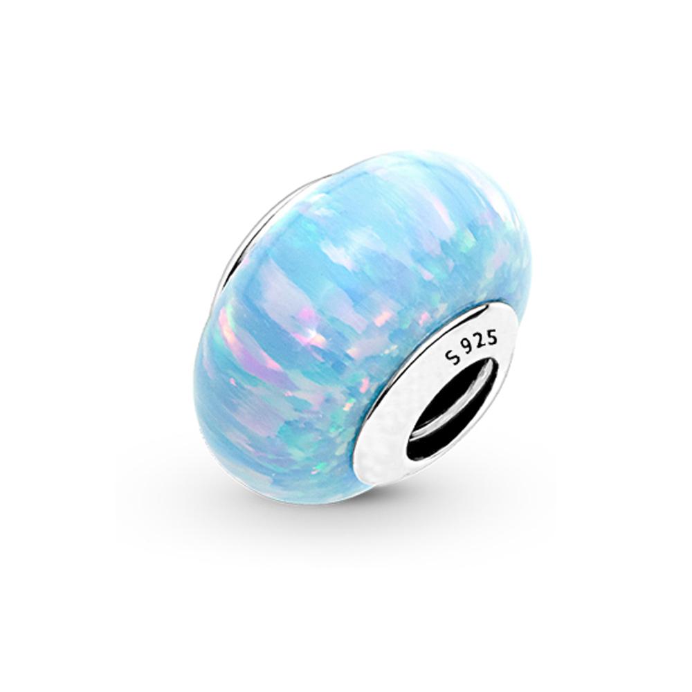 Nuovo fascino di perle di vetro blu in argento sterling 925 per gioielli che creano braccialetti adatti per le donne regalo