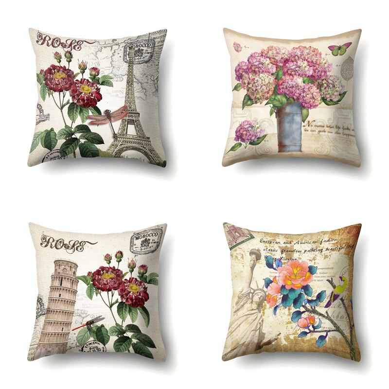 Polyester Pillowcase Automobile Decoration Retro Print Pillowcase Waist Cushion Cover Tower Bedside Cushion Cover