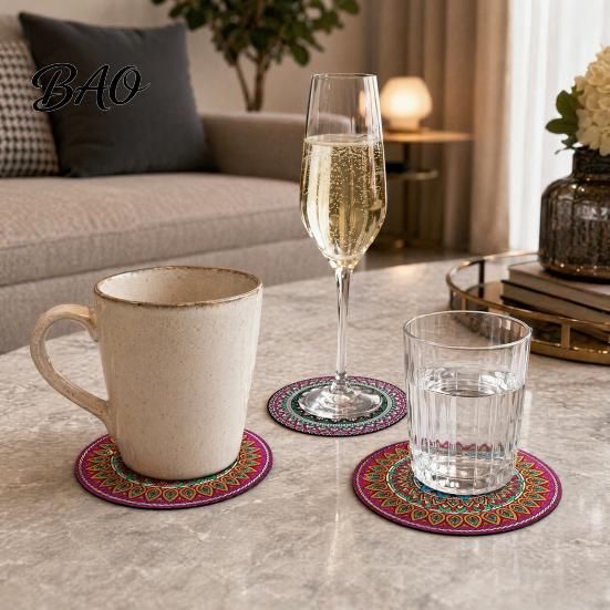 Furniture Protection Coaster 8PCS Coasters, Colorful Wood with Non-Slip Heat Insulation Multi-color Pack Waterproof Drink Holder, for Home Office