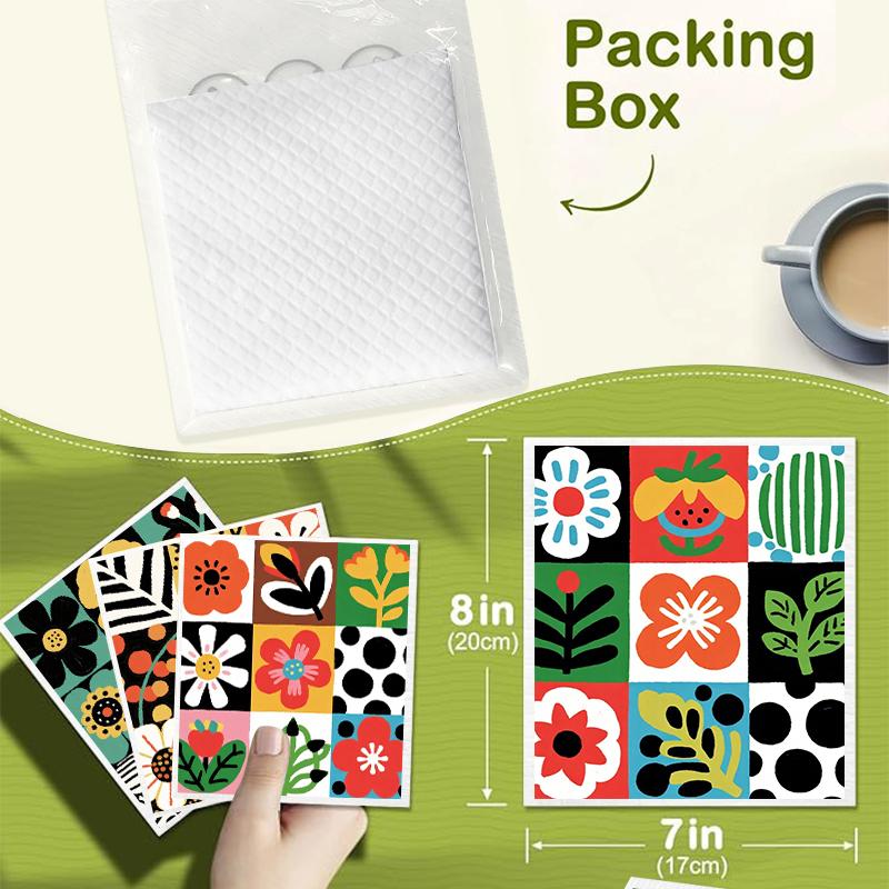 6PCS Cleaning Dishcloths Reusable Kitchen Dish Towels Retro Memphis Style Floral Cloth Absorbent Lint Free Dishcloth Washable Duster Rags Tea Towels