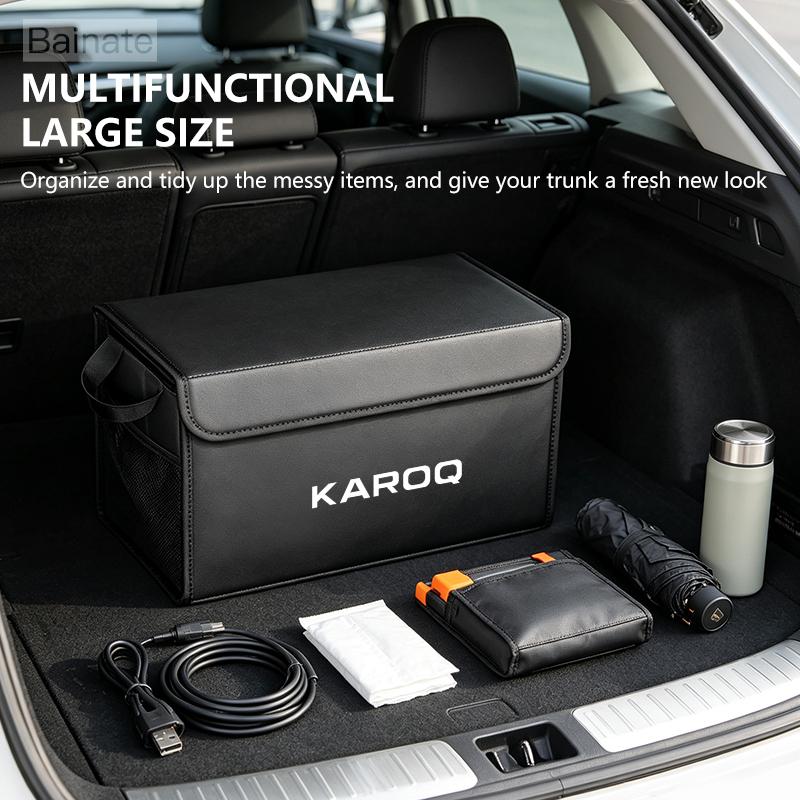 Car Trunk Storage Box, For SKODA KAROQ NU7 ND7 -2025 Portable Foldable Large-Capacity Leather Organizer Interior Accessories