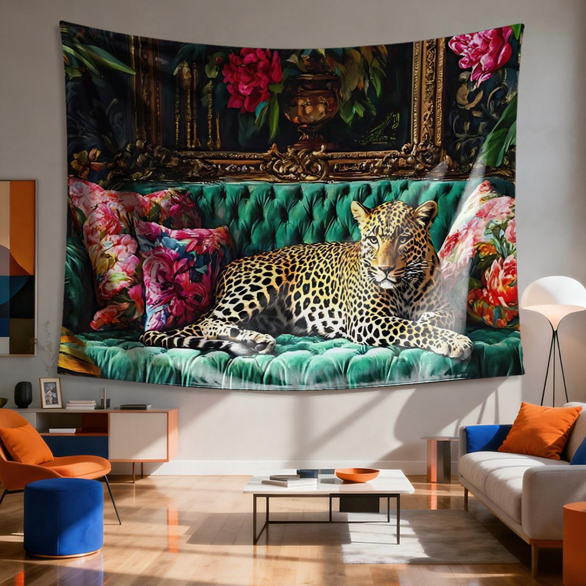 

Leopard Sofa Tapestry Floral Background Realistic Art Polyester 5161 in for Bedroom or Dorm 74x94cm(29x37in)