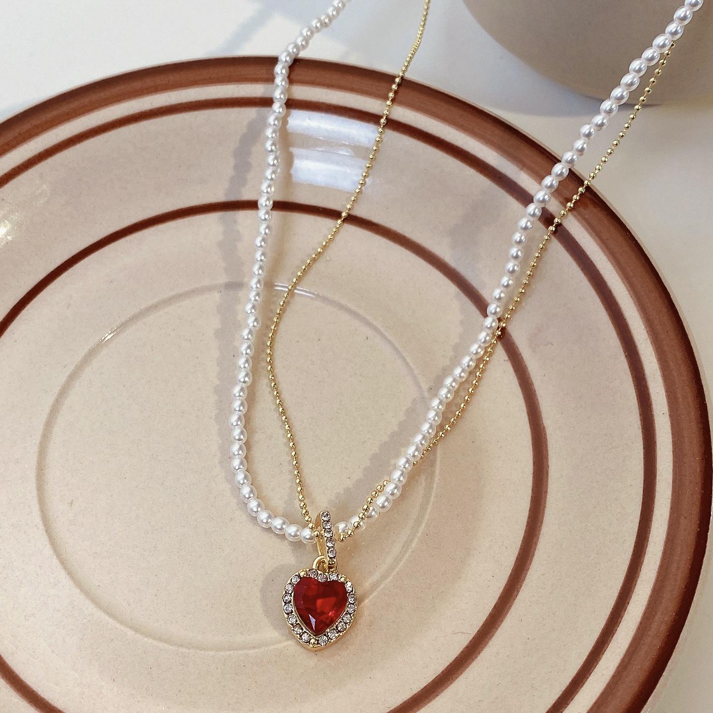 

Двухслойное жемчужное колье в виде сердца - Женский простой нишевый французский чокер