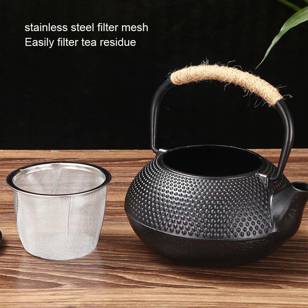Traditional Cast Iron Teapot, Household Small Particle Iron Tea Kettle Uncoated with Tea Strainer, Surrounding Stove Tea Set