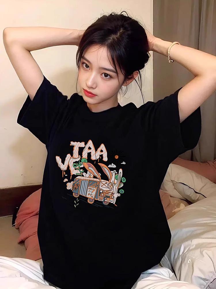 

Women s Black Oversized Short-Sleeve Printed T-Shirt, Summer 2025 Collection XXL