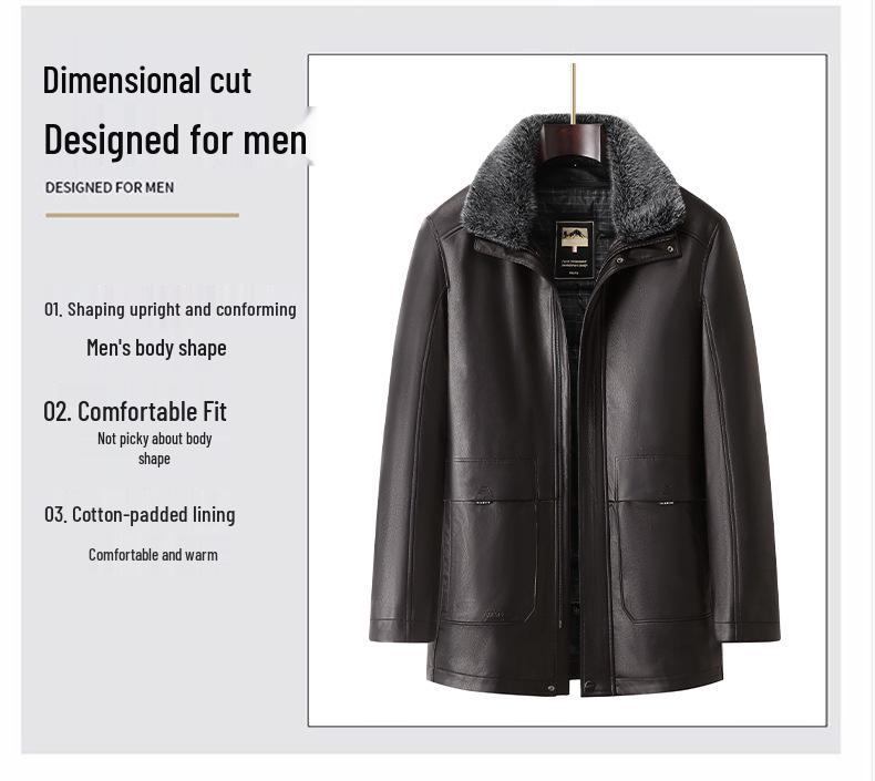 Men's Winter Padded Leather and Cotton Jacket for Middle-aged and Elderly - Warm and Ideal for Dad.