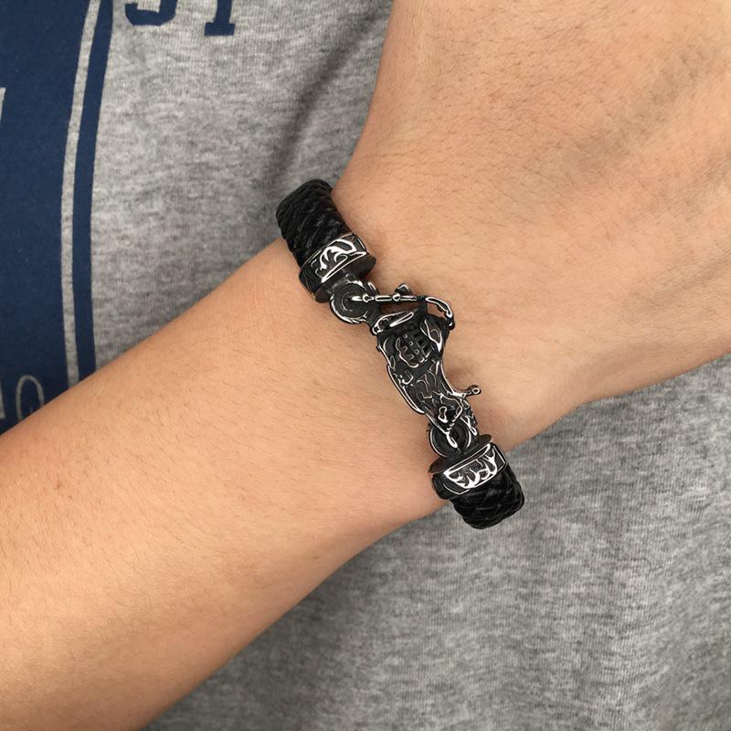 Retro Motorcycle Style Woven Leather Bracelet - Cool and Trendy Design