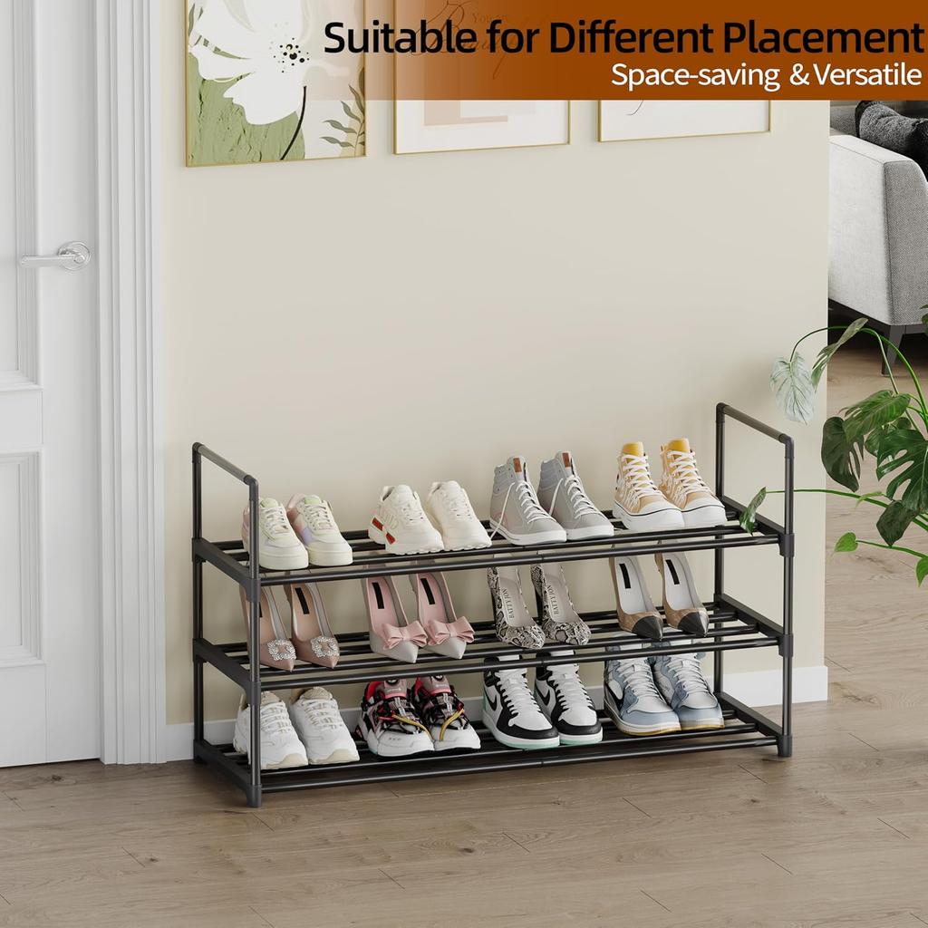 Shoe Rack, 3-Tier Shoe Organizer, Sturdy Shoe Storage Shelf, Perfect for Front Door Entrance, Closet & Entryway, Easy to Assemble, DIY Layering