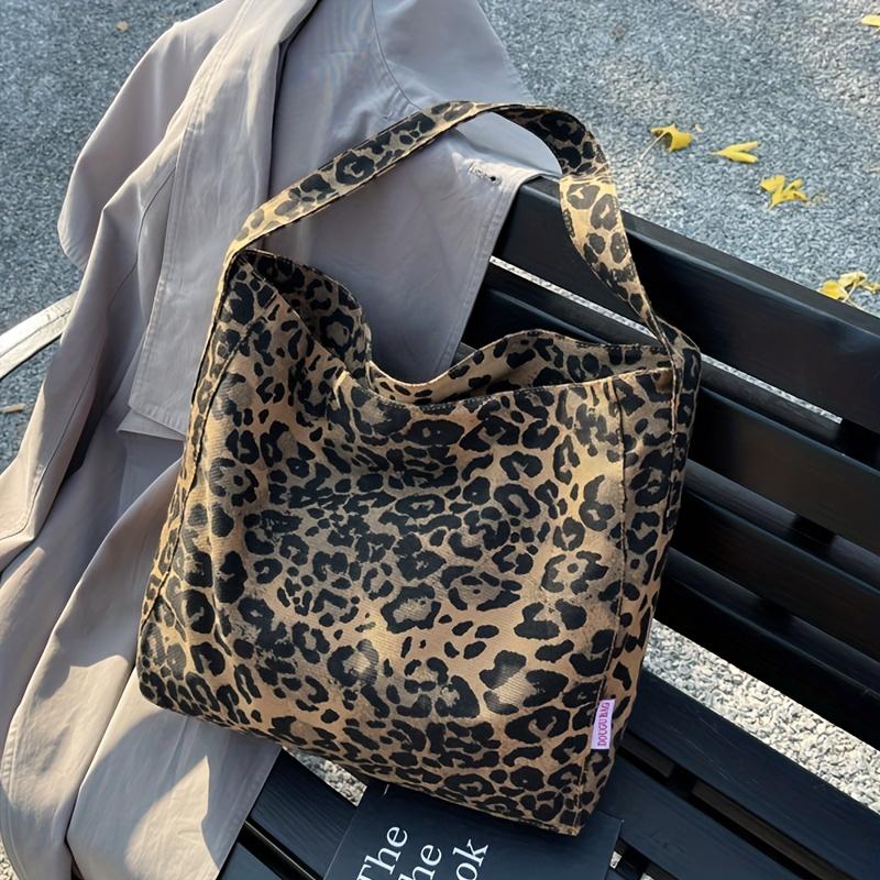 Leopardenmuster Canvas-Tragetasche für Damen Große Kapazität Lässige Umhängetasche Koreanischer Stil Herbst Winter Handtasche Stofftasche
