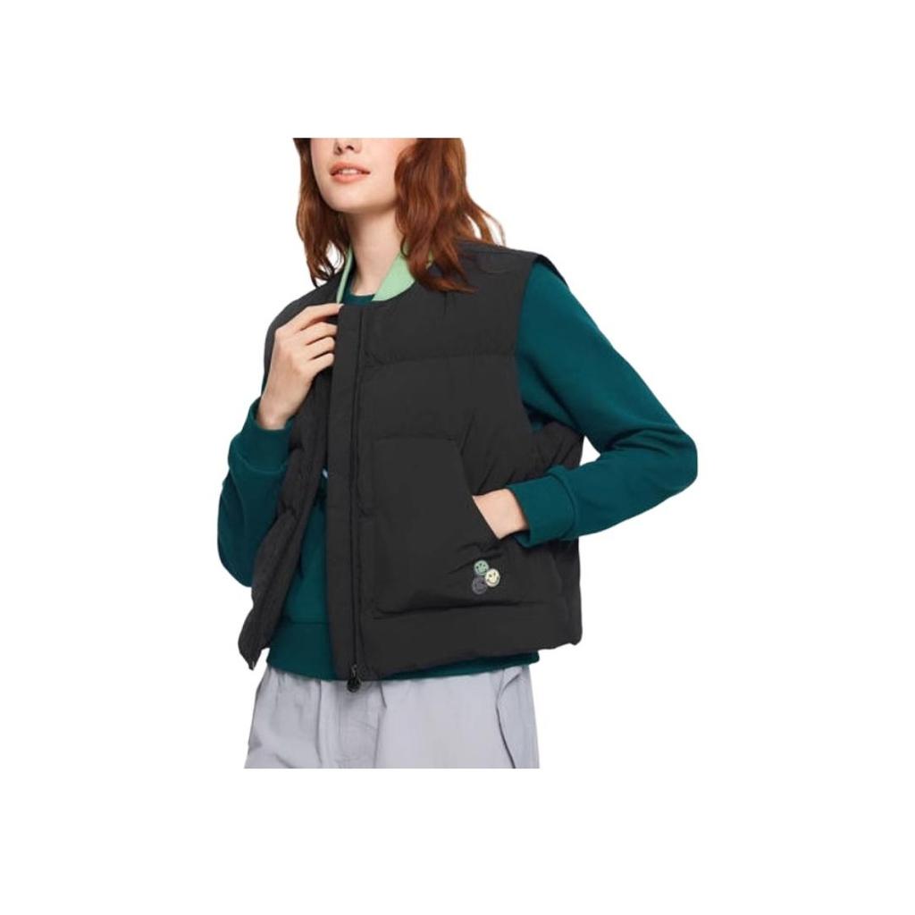 Skechers SmileyWorld Collaboration Comfortable Fashionable Versatile Zipper Down Vest Women Vest Carbon-Black L424W173-0018