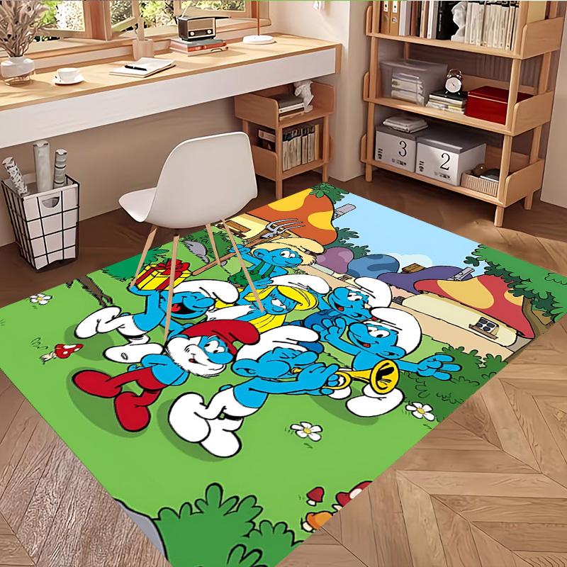 Blue Smurfs Print Rug, Washable Floor Carpet, For Entryway Dorm Laundry Room Office Study, Home Decor Birthday Christmas Gift