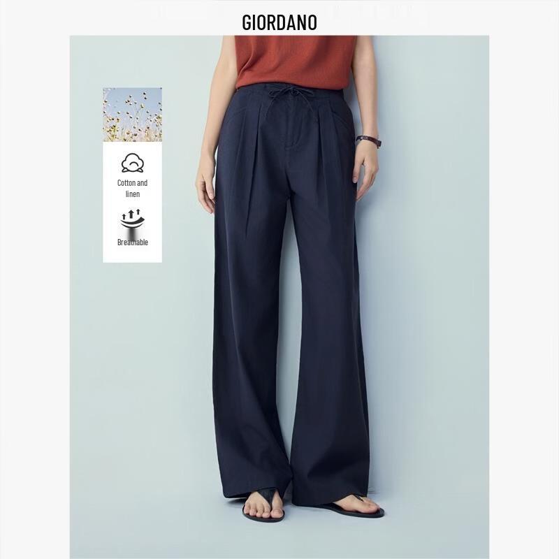 Giordano Women s High-Waisted Cotton Linen Pleated Casual Pants 27