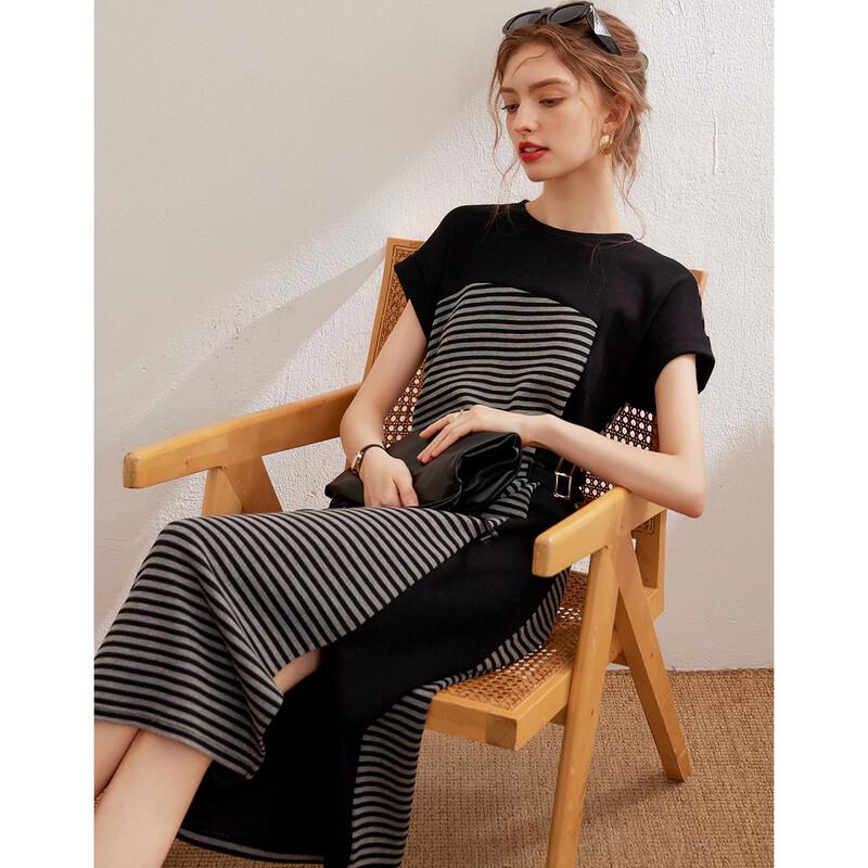 Bailuyu Gestreiftes Patchwork A-Linienkleid