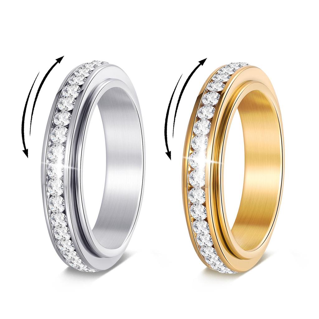 Korean Titanium Steel Rotatable Diamond Ring - Versatile and Stylish Decompression Finger Accessory