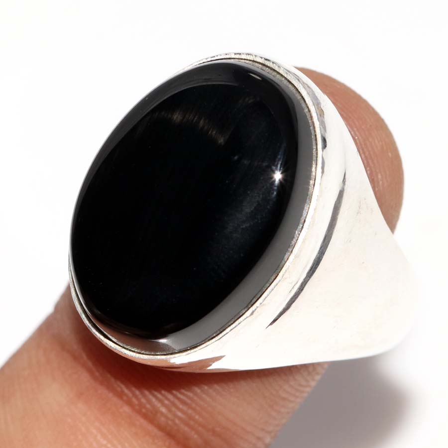 Herrenschwarzer Onyx Feinschliff 925 Silberbeschichteter Ring US 9 Geschenk für Ehefrau Trendy j5I57